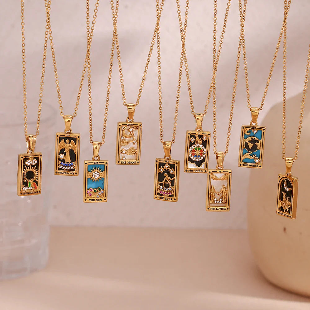 E.B.belle Original New Tarot Queen Lover Magician Moon Necklace Tarnish Free Stainless Steel Jewelry 18K Gold Plated Decoration