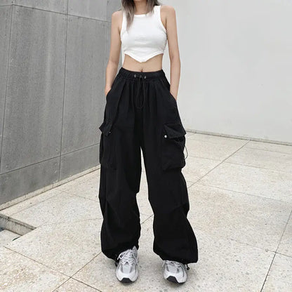 Y2k Women Streetwear Wide Leg Cargo Pants Casual Baggy Pant Straight