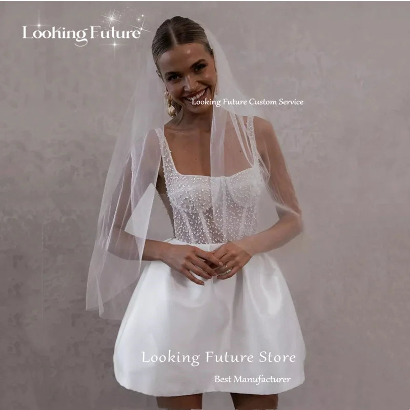 White Bridesmaid Dresses: Mini Ball Gown High Waist White Wedding Dress