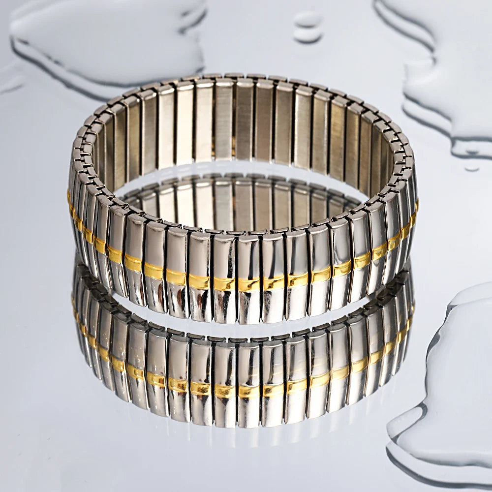 Freetry 18K Gold Plated Stainless Steel Adjustable Bracelet Fashion Elastic Metal Bracelet Trendy Jewelry Accessories Official