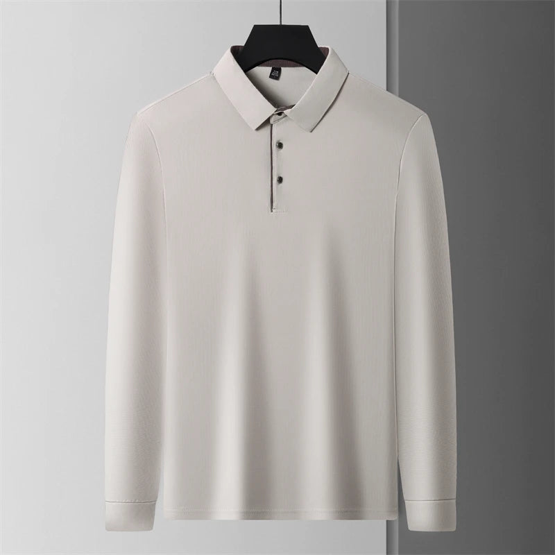 New Men's Business Casual  Long Sleeve Solid Color Polo Shirt Fashionable Warm Comfortable Four Seasons Versatile Top