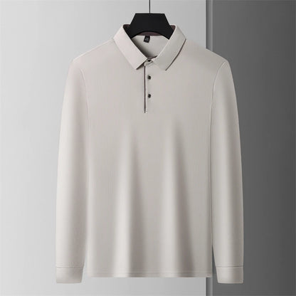 New Men's Business Casual  Long Sleeve Solid Color Polo Shirt Fashionable Warm Comfortable Four Seasons Versatile Top