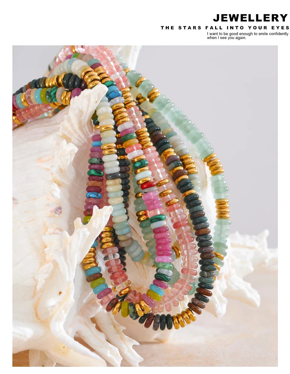 Yhpup Colorful Natural Stone Beads Handmade Chain Y2K Fashion Necklace for Women Stainless Steel Waterproof Collar Jewelry Gift