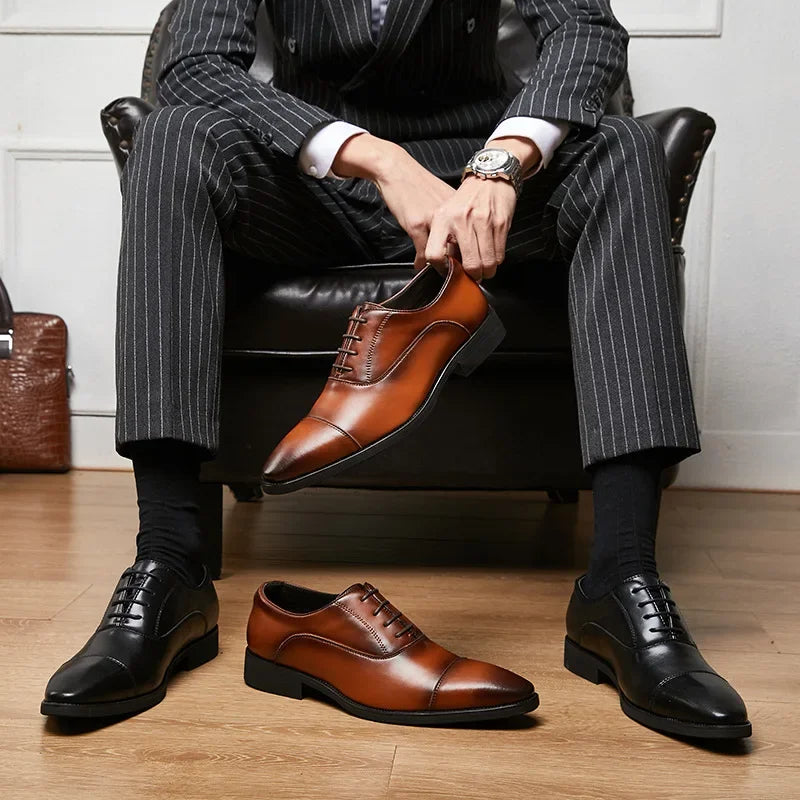 6cm Height Increasing Shoes for Men Business Dress Shoes Black Brown Lace Up Men's Elevator Genuine Leather Formal Shoes