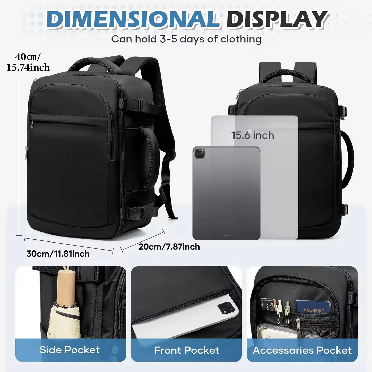 Men 15.6 inch Laptop Bag Cabin Airplane Travel Backpack 40x20x25, Able Carry Hand Luggage Backpack Ryanair, College Backpack