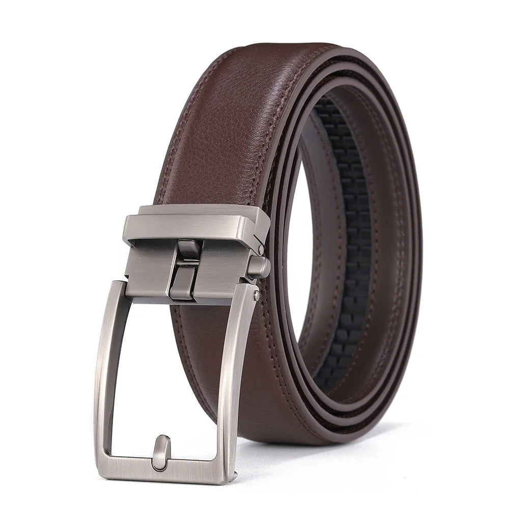 Men's Automatic Buckle Leather Belt, Cowhide, Fake Pin Buckle, No Holes, Fashion, New