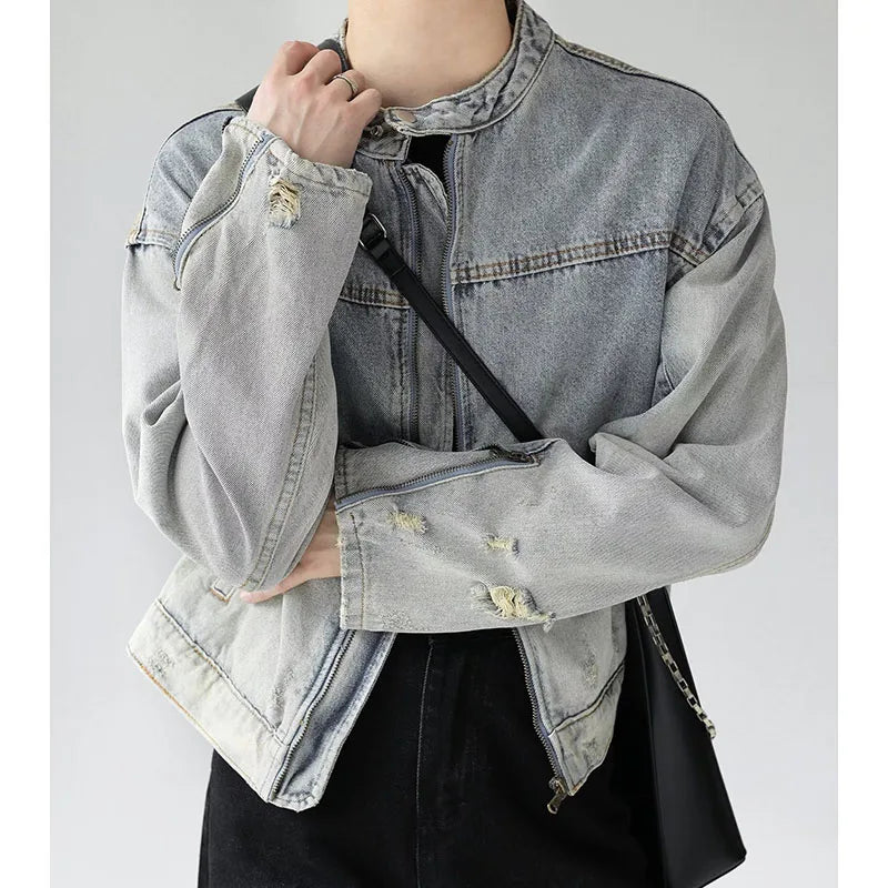 Industry Wash Denim Jackets Man Woman Hip Hop Retro Loose Short Cowboy Coats