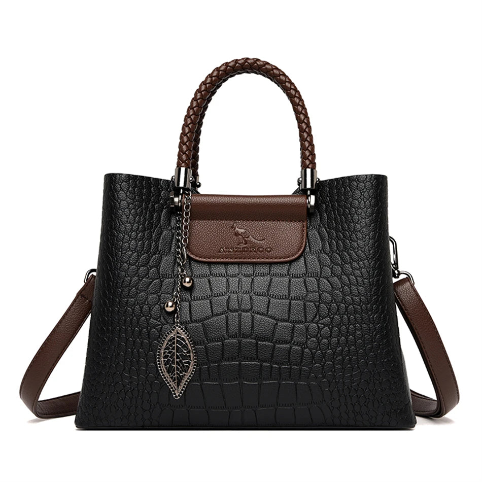 Brand Leather 3 Layers Alligator Crossbody Bag for Women Female Shoulder