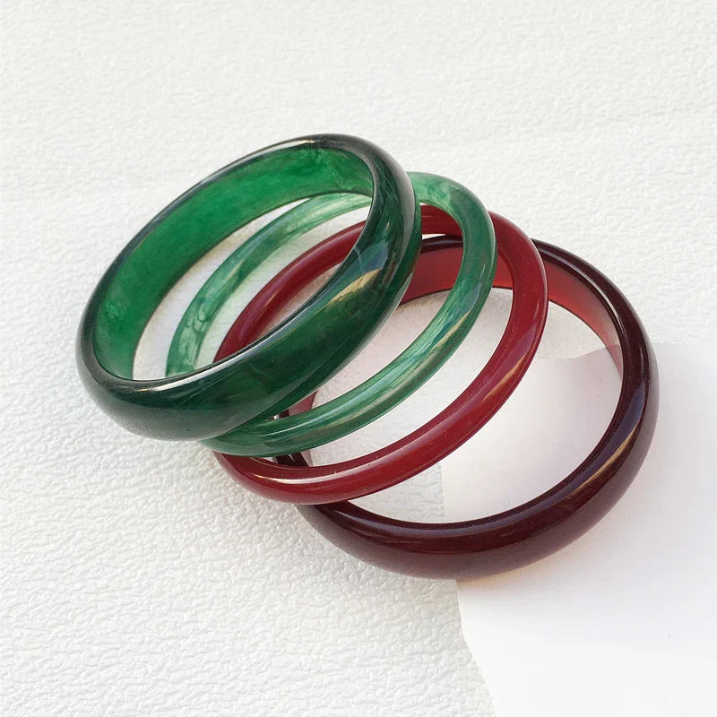 UJBOX 4-Piece Brown & Cream Marble Acrylic Resin Bracelet Bangle Set Stackable Jewelry Lightweight & Eco-Friendly Bulk Discount