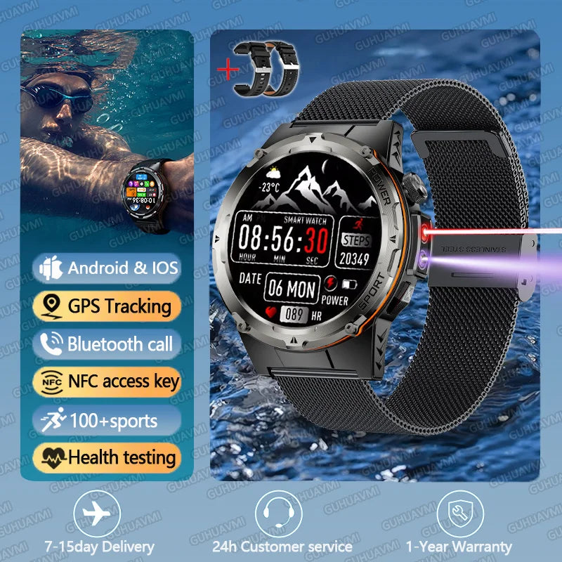 NEW Upgraded Outdoors GPS Sports Smart Watch Men HD AMOLED 3ATM IP69K Waterproof 500mAh Infrared NFC Bluetooth Call Smart Watch