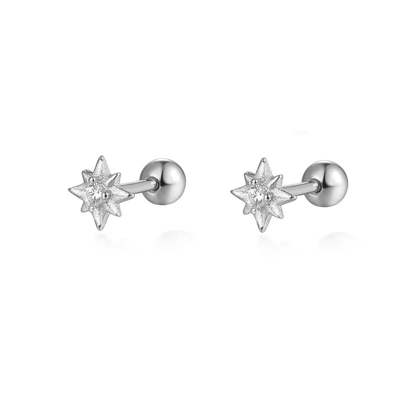 WANTME 925 Sterling Silver Fashion Love Butterfly Romantic Star Crown Screw Stud Earrings for Women Ear Bone Piercing Jewelry
