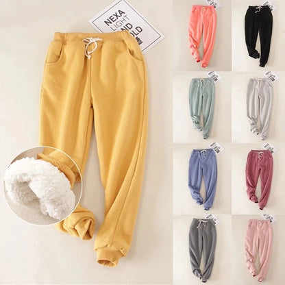 Lucyever Winter Thicken Plush Sweatpants Women Elastic Waist Warm Harem