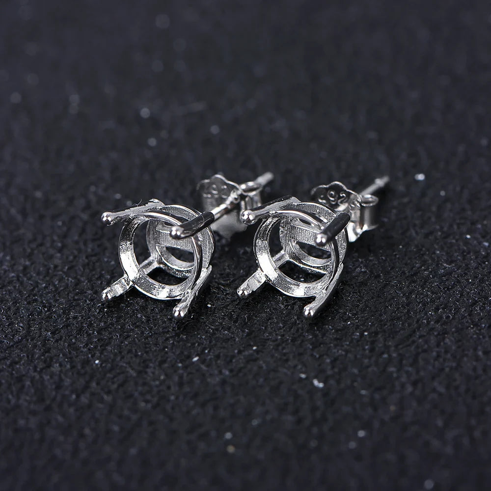 925 Silver 4-Claw Earring Settings 4mm-10mm Round Stone Holders DIY Jewelry Findings for Handcraft Earring Making