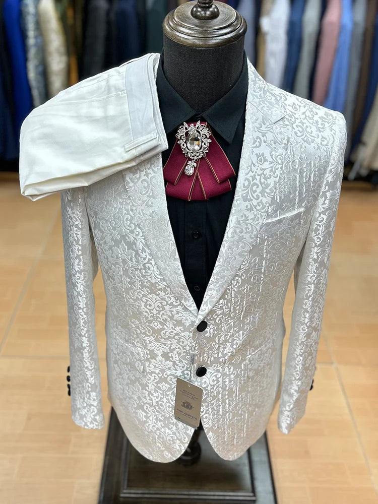 Tuxedo for Mens: Floral Printed Wedding Men Suit Three-Piece Slim Fit Stage
