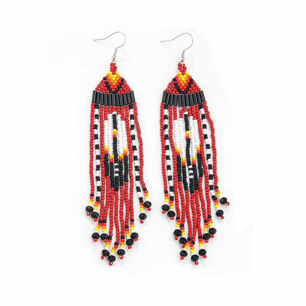MYYA  White Rice Beads Earrings For Women Retro Boho Tassels Water Drop Earrings Exaggerated Ethnic Style Earrings Jewelry