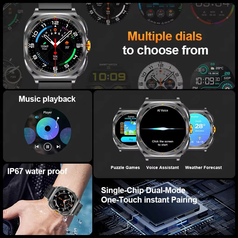 2025 New 6ATM Waterproof Smart Watch Men Outdoor SmartWatch GPS earphone Compass Heart rate LED  Bluetooth Call Sports Gift