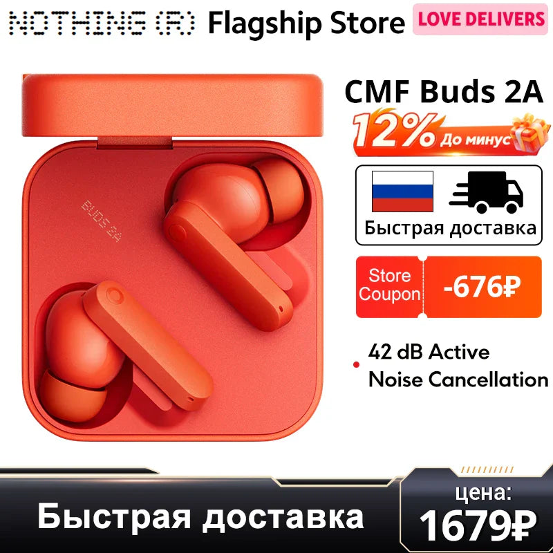 Global Version CMF Buds 2a Bluetooth 5.4 Up to 31H of playback 12.4mm Driver 42dB ANC 4HD Mics IP54