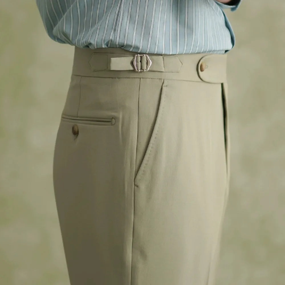 High Quality Luxury Coffee Colored Naples High Waisted Suit Pant Men Business