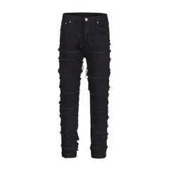 Mens Black Skinny Denim Jeans Heavy Destruction Washed Ripped Tapered Biker Jeans