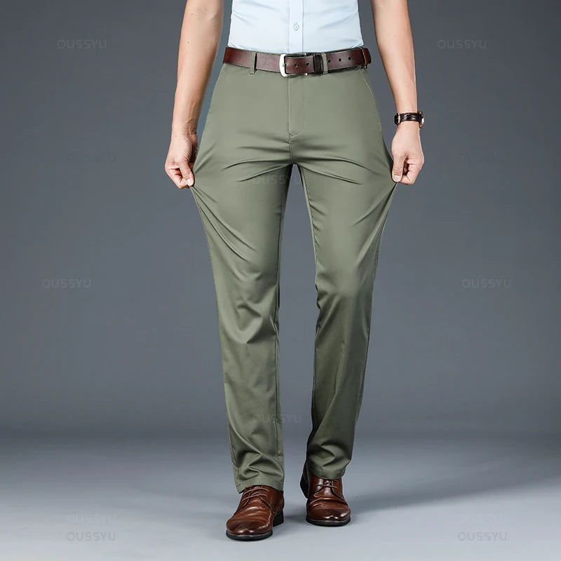 Spring Summer Straight Suit Pants Men Cotton Business Stretch Royal Blue Khaki Black