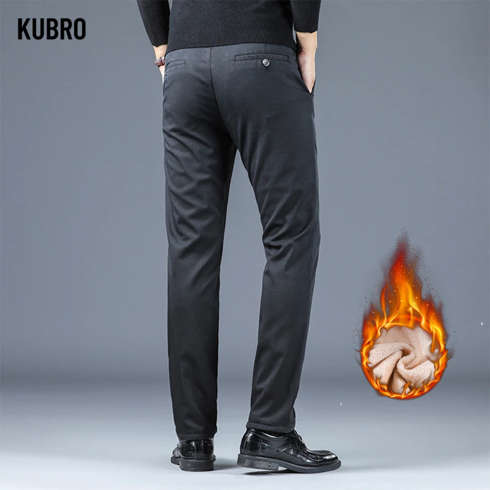 Warm Fleece Men's Suit Pants Cotton Business Solid Color Outdoors Casual Fashion