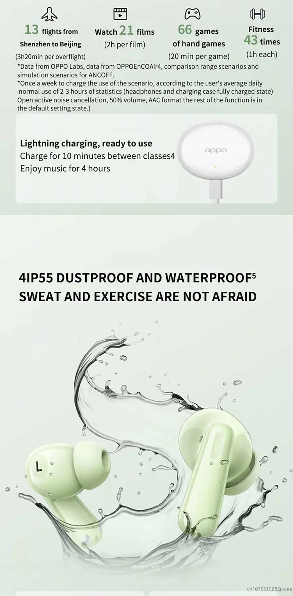 New OPPO Enco Air4 Earphones Wireless Bluetooth 5.4 ANC Noise Cancelling Sports Game Headphones HiFi Stereo HD Mic Call Headset