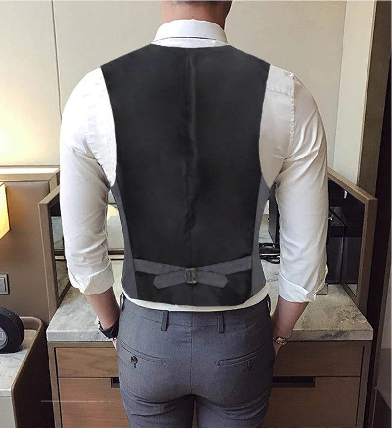 Tuxedo for Mens: Suit Vests for Men Grey Black High-end Male Waistcoat Slim Fit