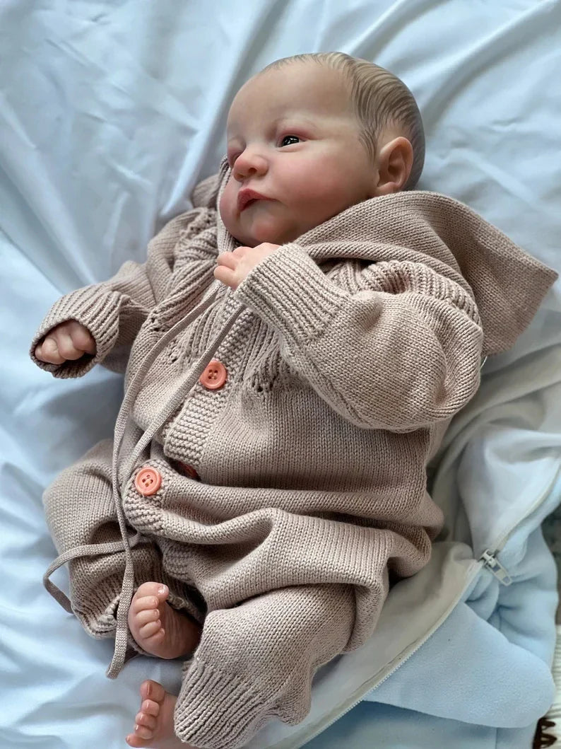 NPK 19inch Already Painted Finished Reborn Baby Doll Levi Awake Newborn Baby Size 3D Skin Visible Veins Collectible Art Doll