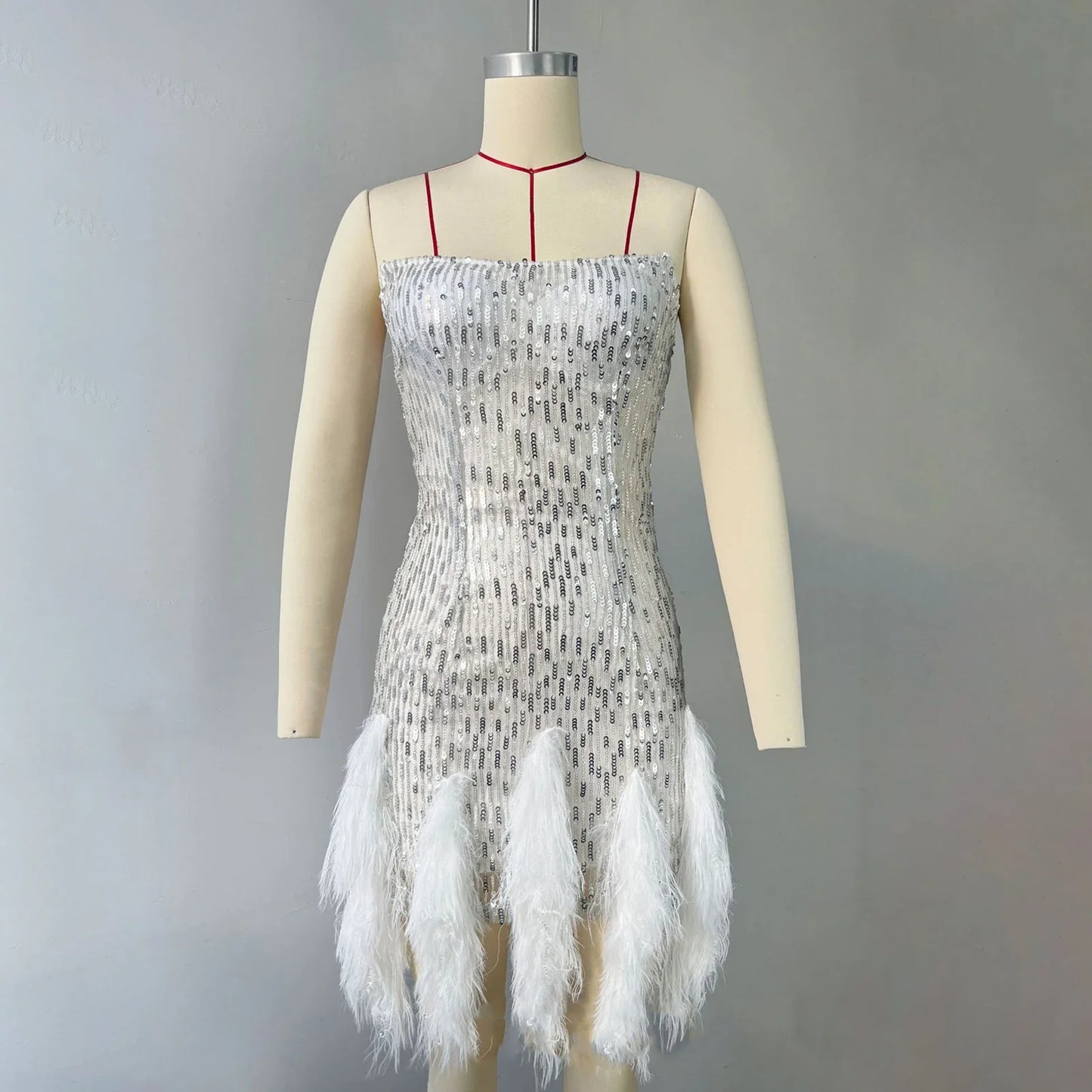 Chic  Elegant Dress Stretchy Tassel Sequins Decor Sexy Bodycon Mini Dress Pure Colors Above Knee Summer Dress Club Wear