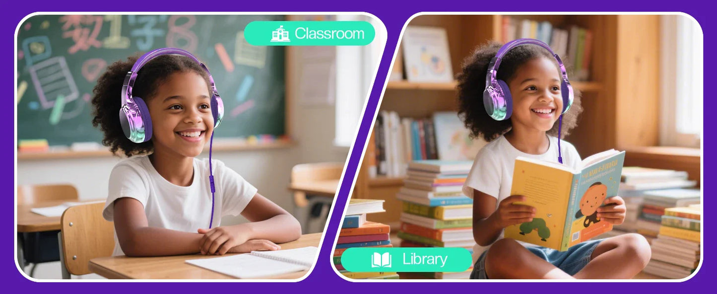 Kids Headphones Wired for School 85/94dB Volume Limiter Foldable Stereo Sound Headset with Mic for Kids Girls Learning Tablet PC