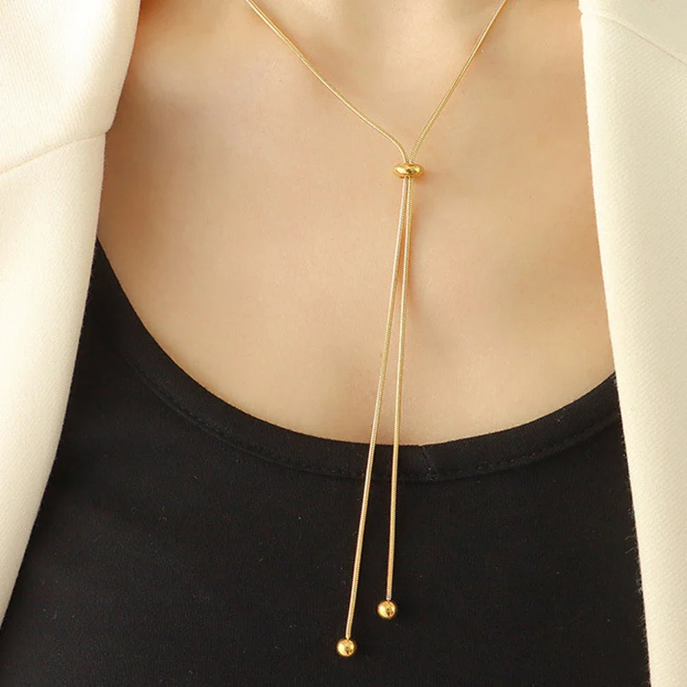 eManco Personalized Snake Chain Adjustable Y Necklace Clavicle Pendant Stainless Steel Necklace Women's Holiday Gift