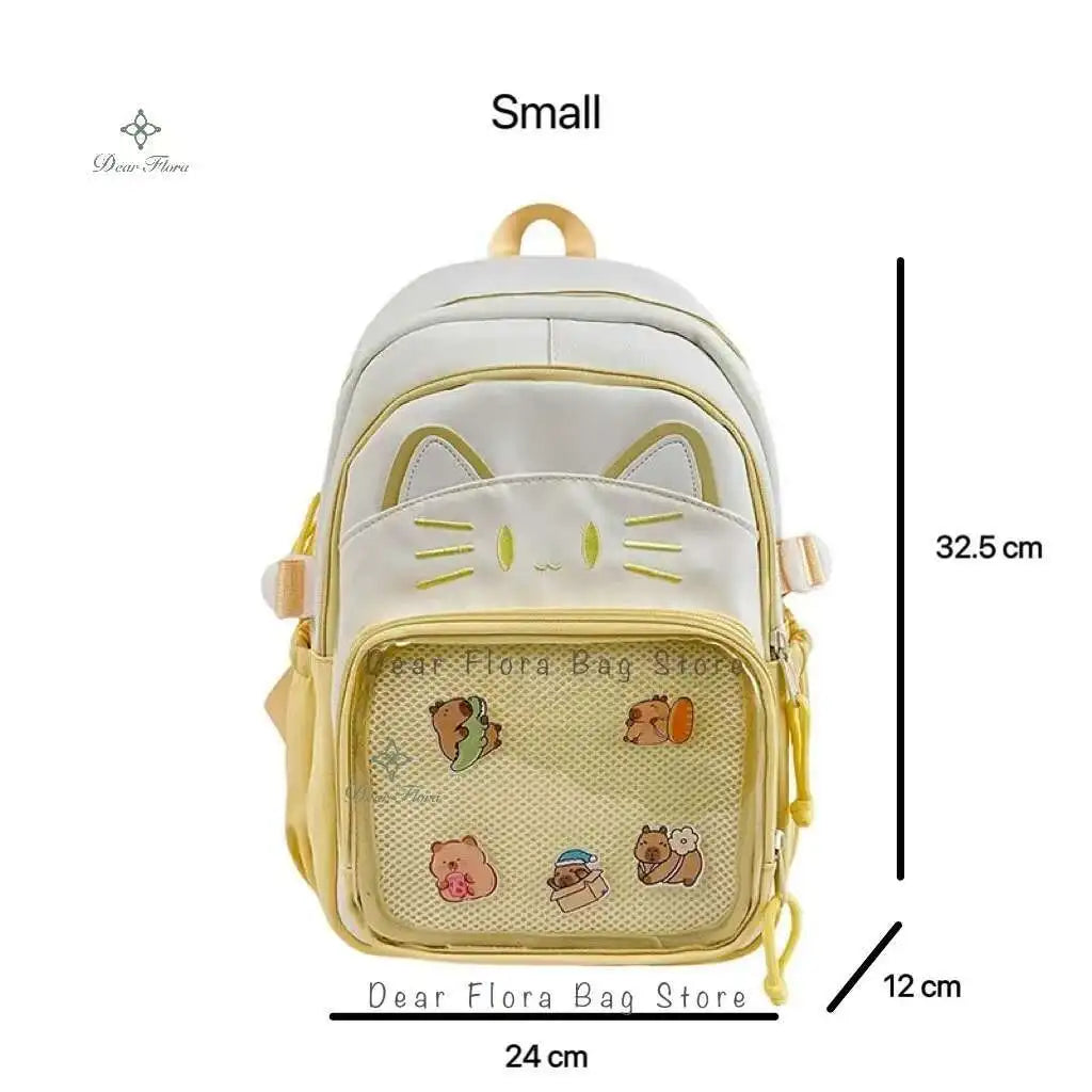 Y2K Cute Cat Ita Backpacks Large Capacity Knapsack Casual Girl Transparent DIY Display Rucksack Cartoon Trendy Travel Schoolbags