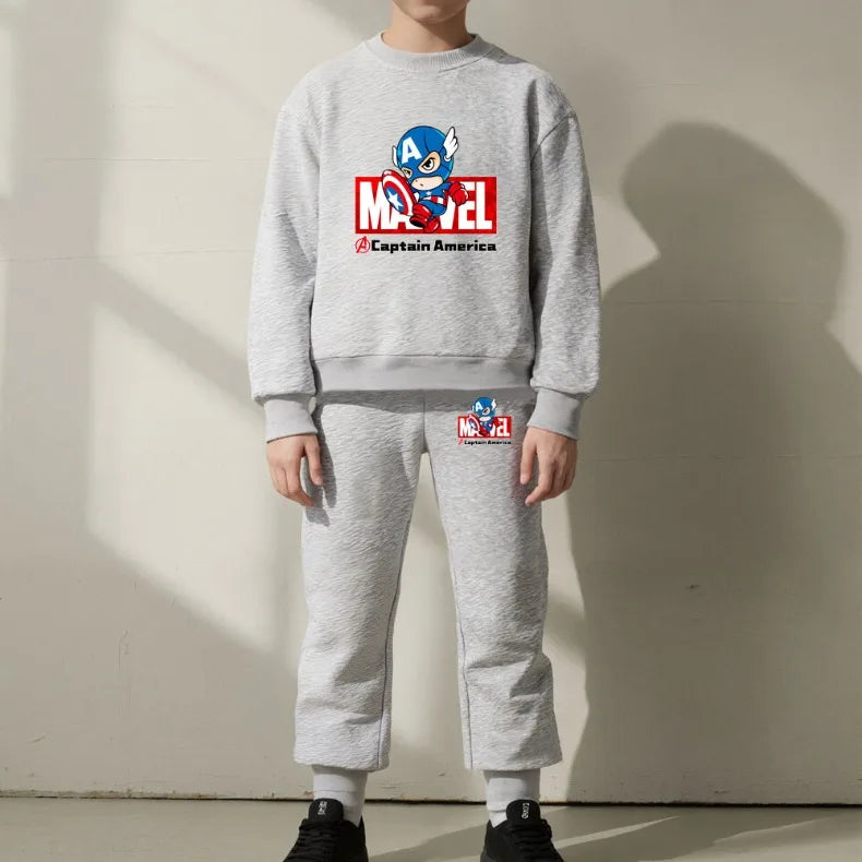 Marvel Spring/autumn Children's Clothing  Sets Captain America Boys O Neck Hoodies Pants Two Piece Casual Pullover Set for Kids