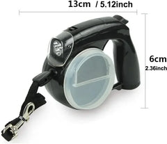 Retractable Dog Leash with Light for Night Walking Pet Dog Lead With Water Bowl Food