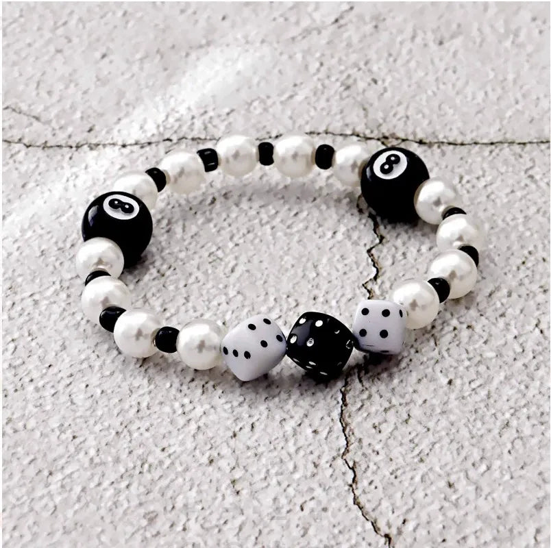 Hot-Selling Creative Billiards Black 8 Bead Bracelet Billiards Figure Eight Elastic Bracelet Accessory Couple Bracelet Jewelry