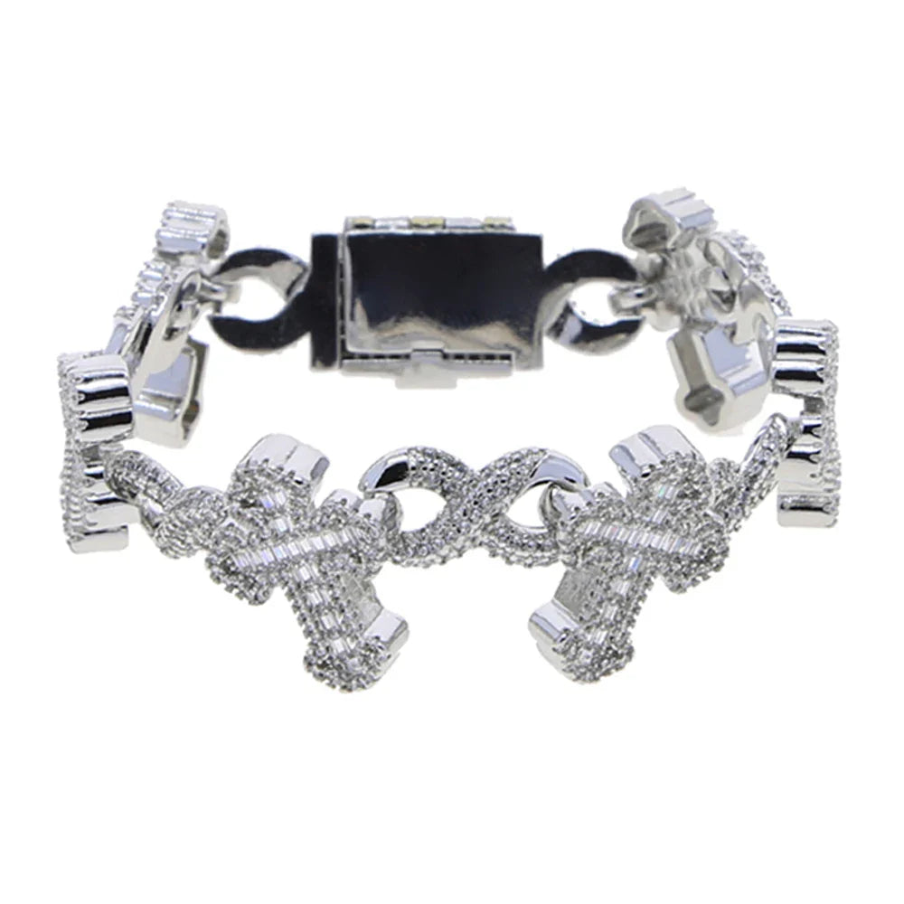 New Iced Out Cross Infinity Charm Bracelet Micro Paved Cubic Zirconia Cuban Chain For Women Men Hip Hop Rapper Jewelry