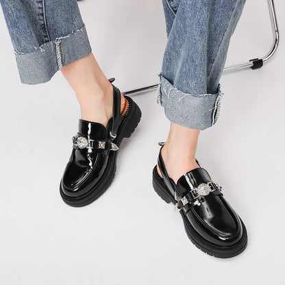 2022 Elegant Ladies Single Shoes Casual Fashion Sandals Baotou Half Metal decoration Women Summer Outdoor Leather Sandals