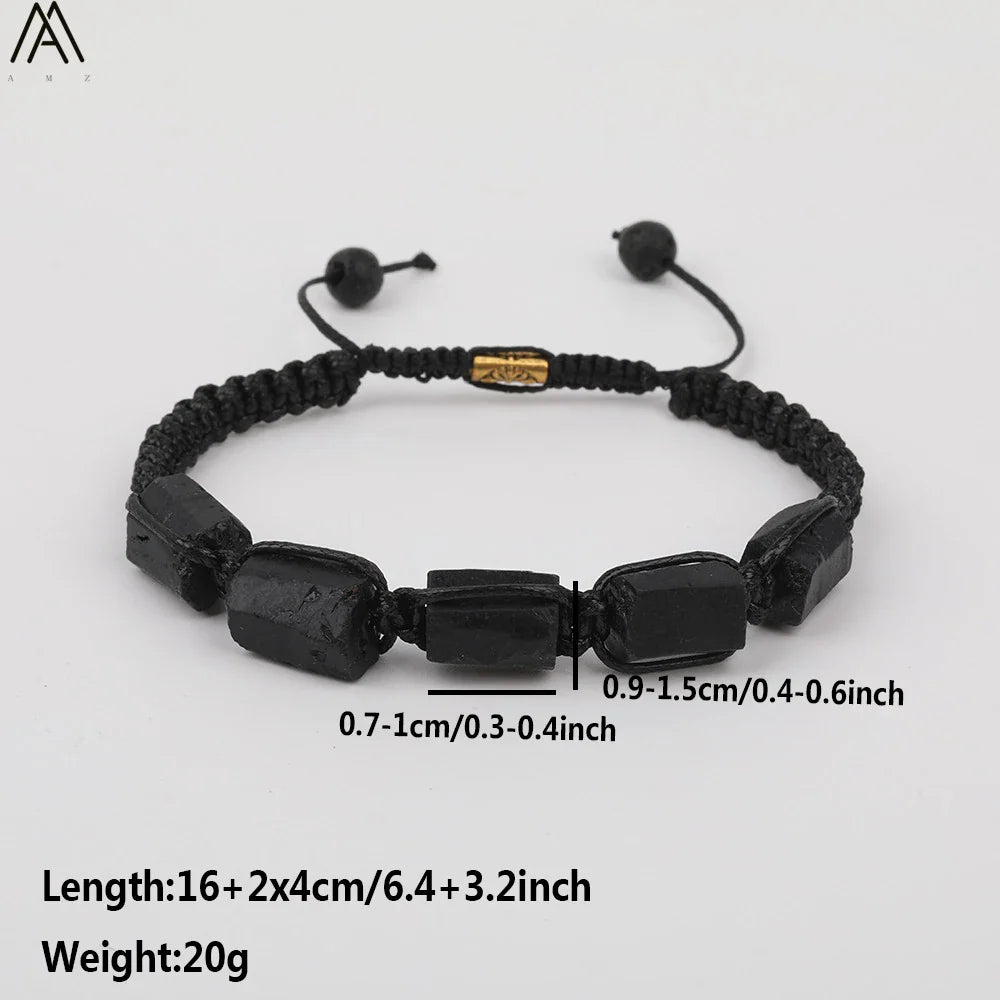 Natural Black Tourmaline Nugget Beads Knotted Handmade Woven Bracelet Women Stone Beads Braid Bracelet Adjustable N0456AMI