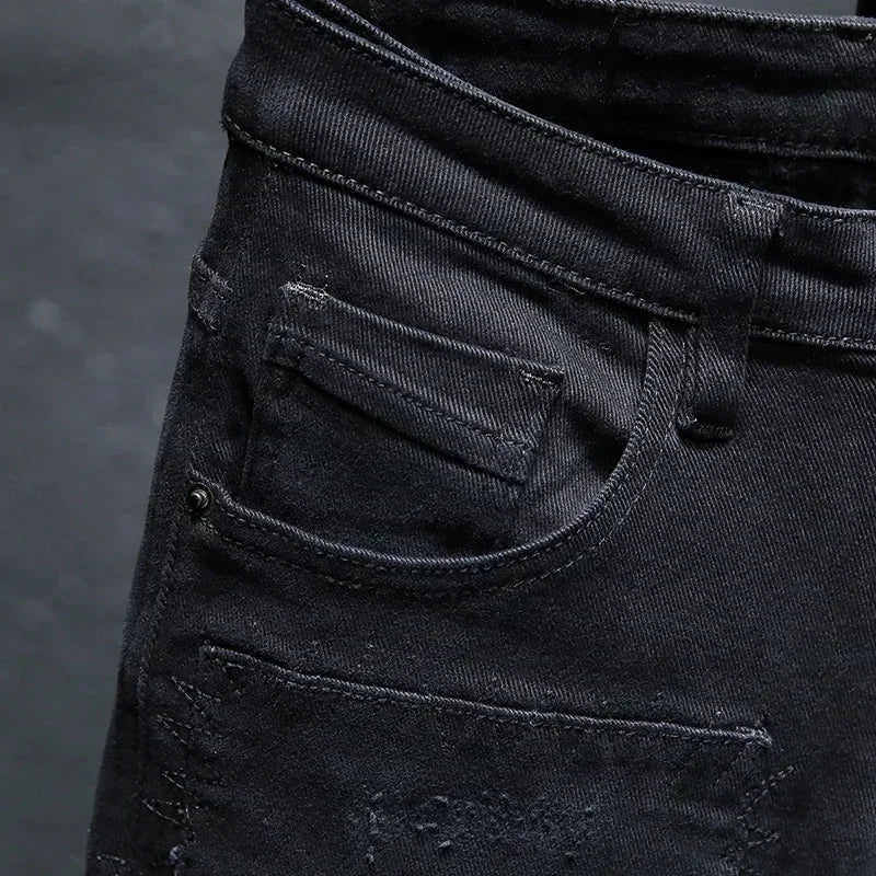 Ripped Jeans Men Winter Slim Skinny Fit Balck Stretch Hip Hop Denim Pants