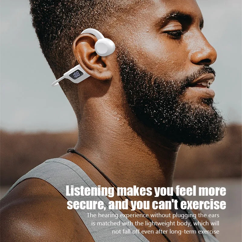 JS7 Bone Conduction Headphones Tf Card Digital Display Fone Headset Hands-free Call Auriculares Sports Open-ear Earphone