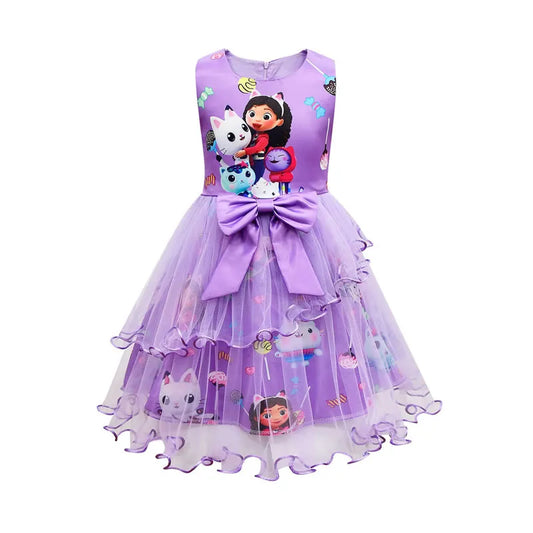 Gabbys Dollhouse Costume For Baby Girl Lace Dress Fashion Kid Up Bow Print
