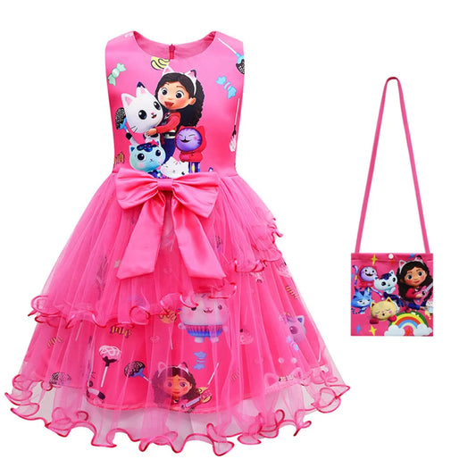 Gabbys Dollhouse Costume For Baby Girl Lace Dress Fashion Kid Up Bow Print Princess