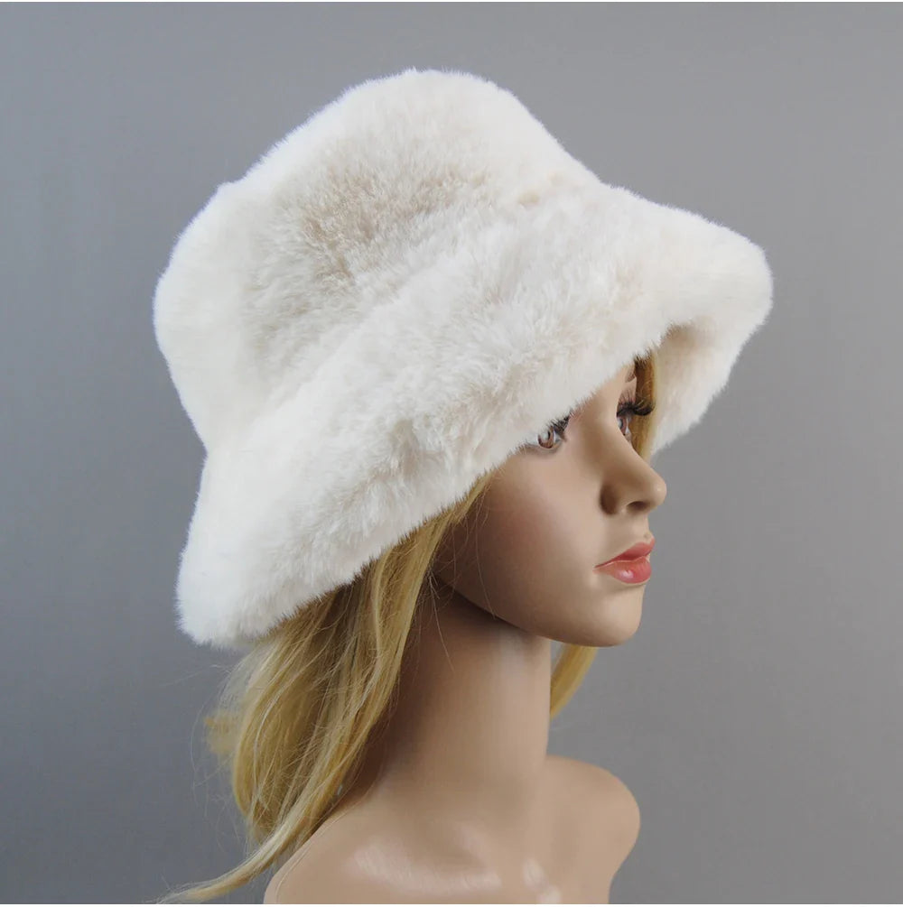 Hot Fashion Fake Rabbit Fur Hats Super Soft Women Winter Hat Cotton Lining Warm Russian Fashion Ski Beanies Plush Solid Color