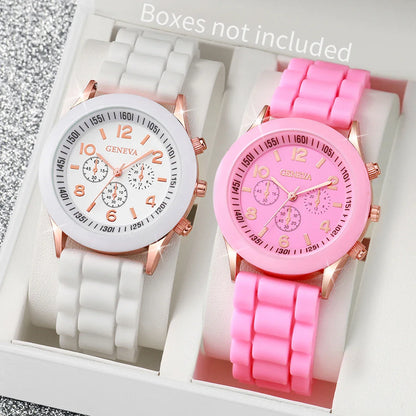 2/3PCS Women Watches Fashion Arabic Dial Silicone Band Quartz Watch Set（Without Box）