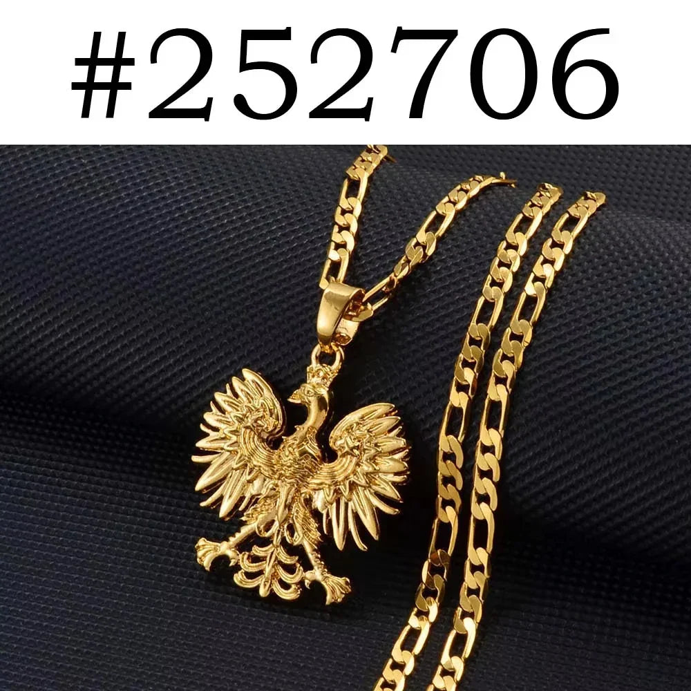 Anniyo Poland Symbol Eagle Pendant Necklaces for Women Men,Polska Poles Jewelry #252706