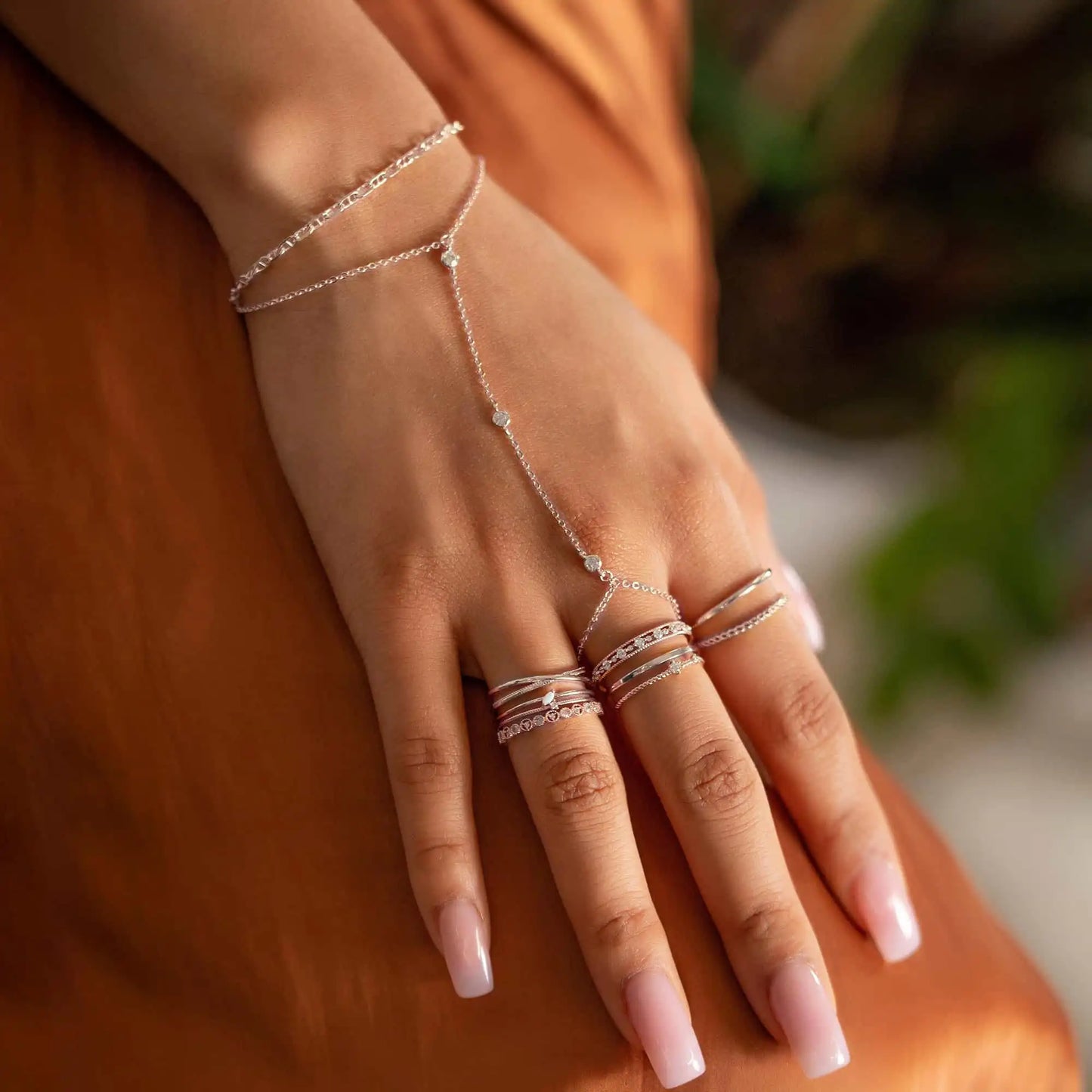 925 Sterling silver Fine Jewelry Geometric Round Bezel CZ Sparking Women Hand Chain Bracelet