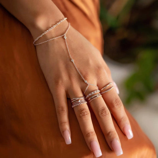 925 Sterling silver Fine Jewelry Geometric Round Bezel CZ Sparking Women Hand Chain Bracelet