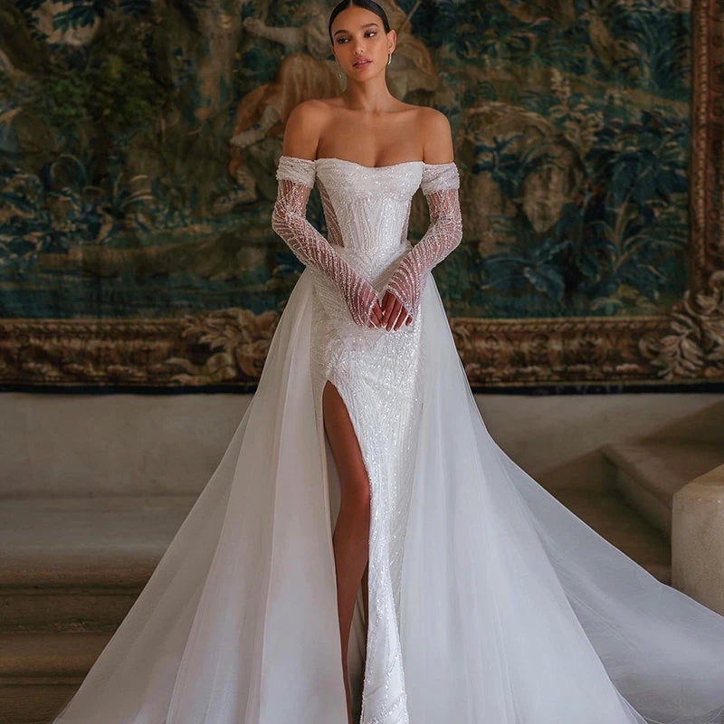 White Bridesmaid Dresses: Wedding Dresses Mermaid Sequins Off Shoulder