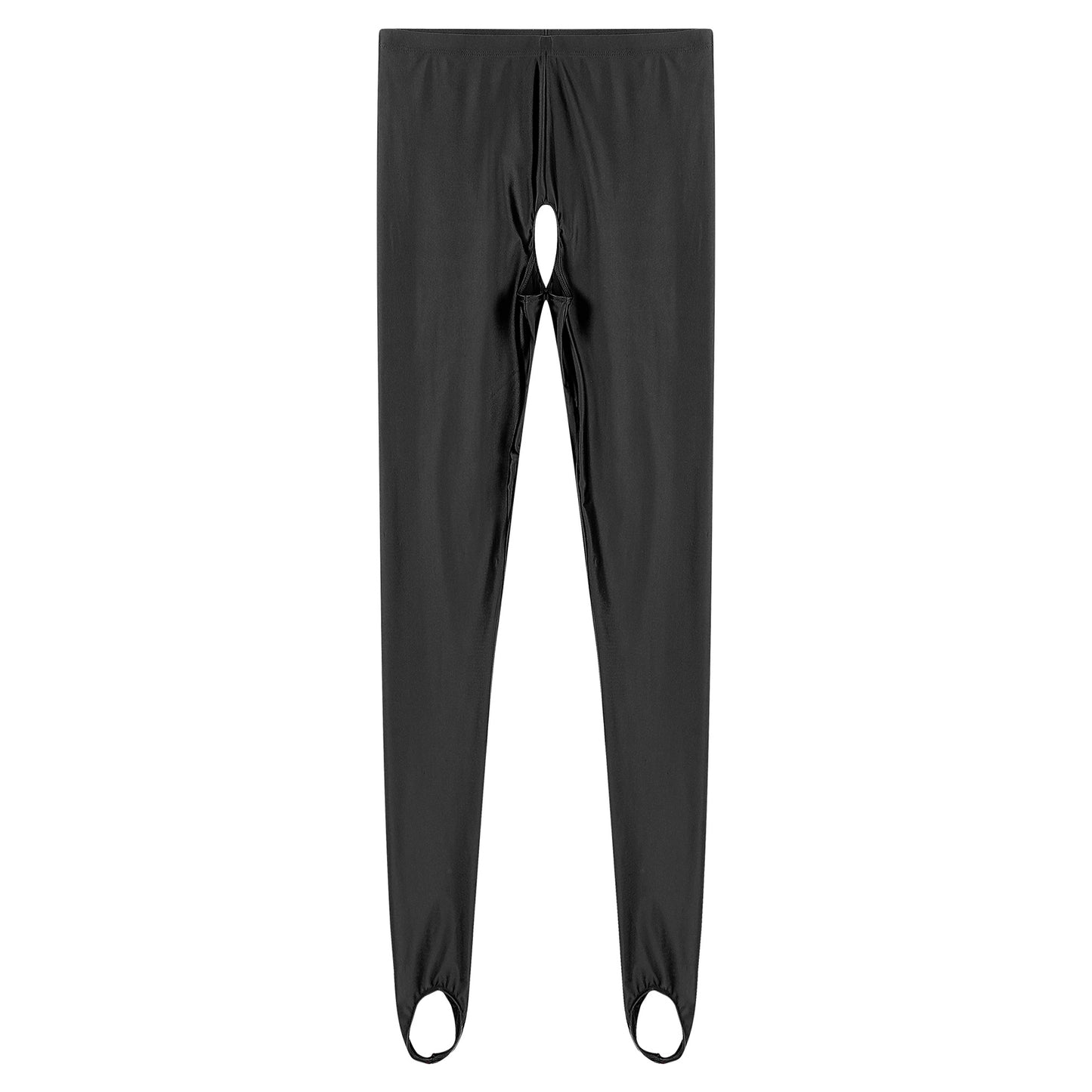 Womens Lingerie Glossy Open Crotch Stirrup Tights Leggings Stretchy Smooth Mid Waist