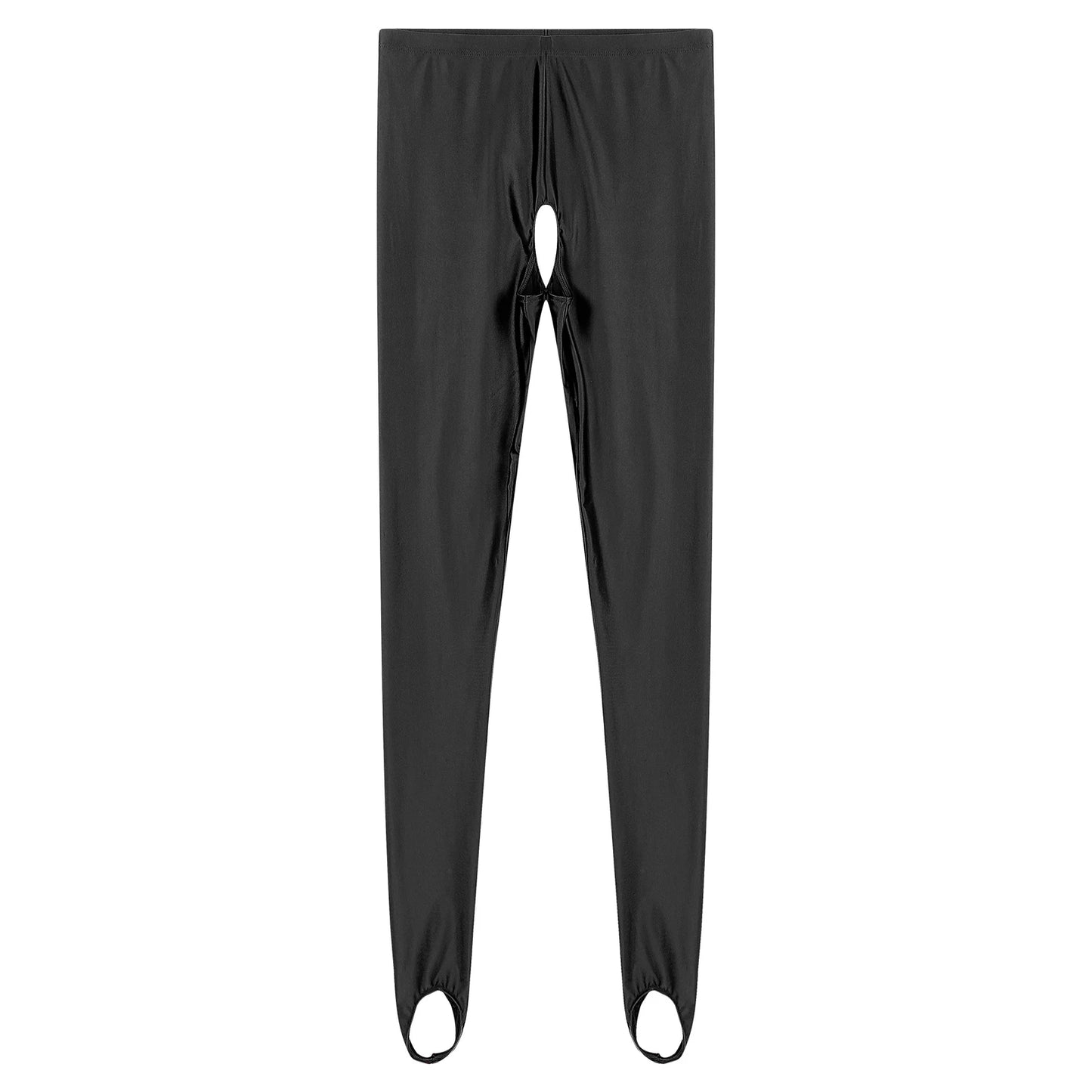 Womens Lingerie Glossy Open Crotch Stirrup Tights Leggings Stretchy Smooth Mid Waist